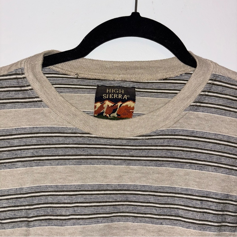 High Sierra Men's Tan and Black Striped Long Sleeve Tee